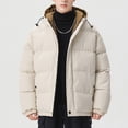 thumbnail image 2 of TFEOQRY Men Winter Short Padded Coats Casual Patchwork Hooded Zipper Jacket with Pockets Long Sleeve Coat Beige, 2 of 9