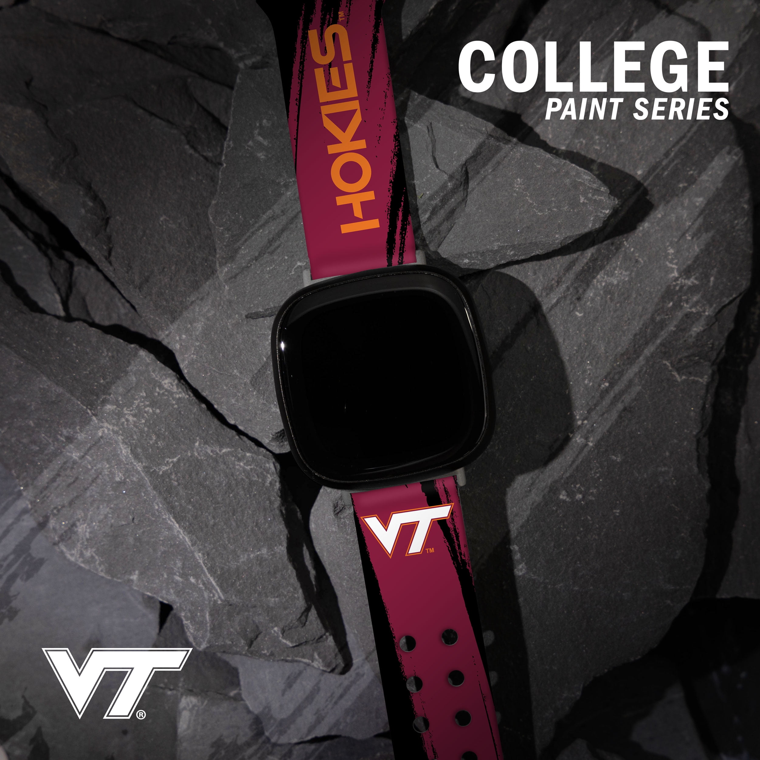 Hokies HD Paint Stripe Unisex Watch Band for FitBit Versa 3 & Sense (Long)