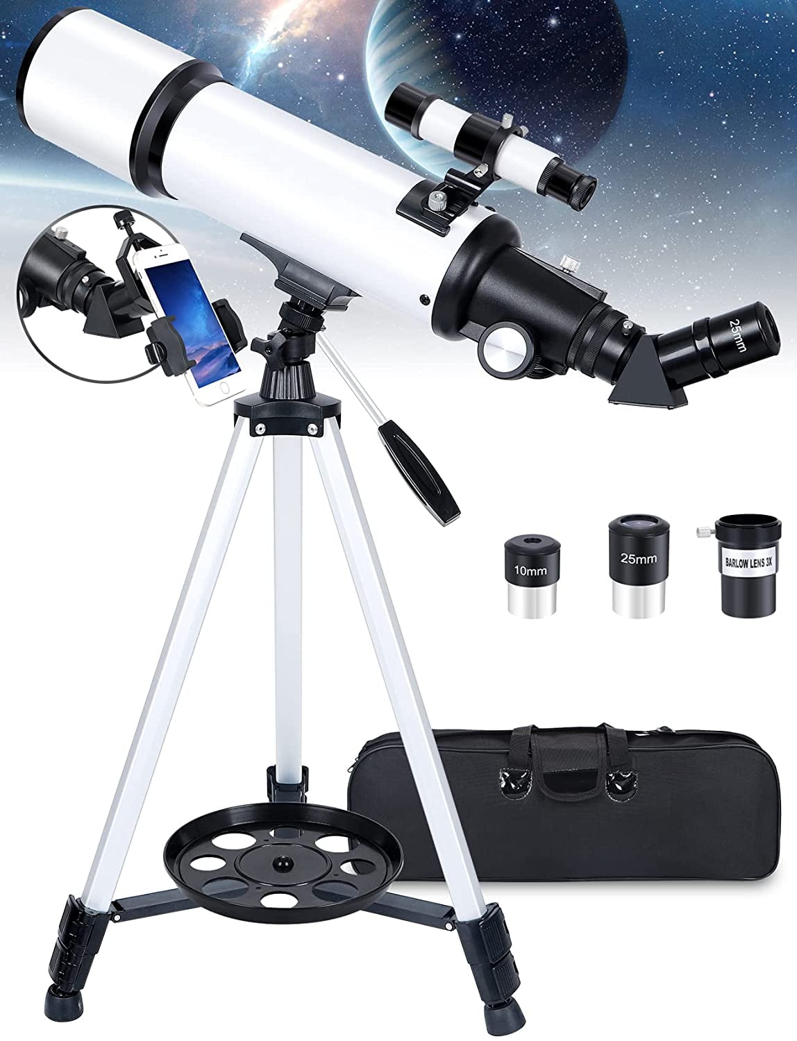 OPAITA Astronomy Telescope for Adults Beginners - 70mm Aperture 500mm Focal Length Eclipse Telescope - Professional 150X Magnification Portable Telescope for Kids with Adjustable Tripod Phone Adapter