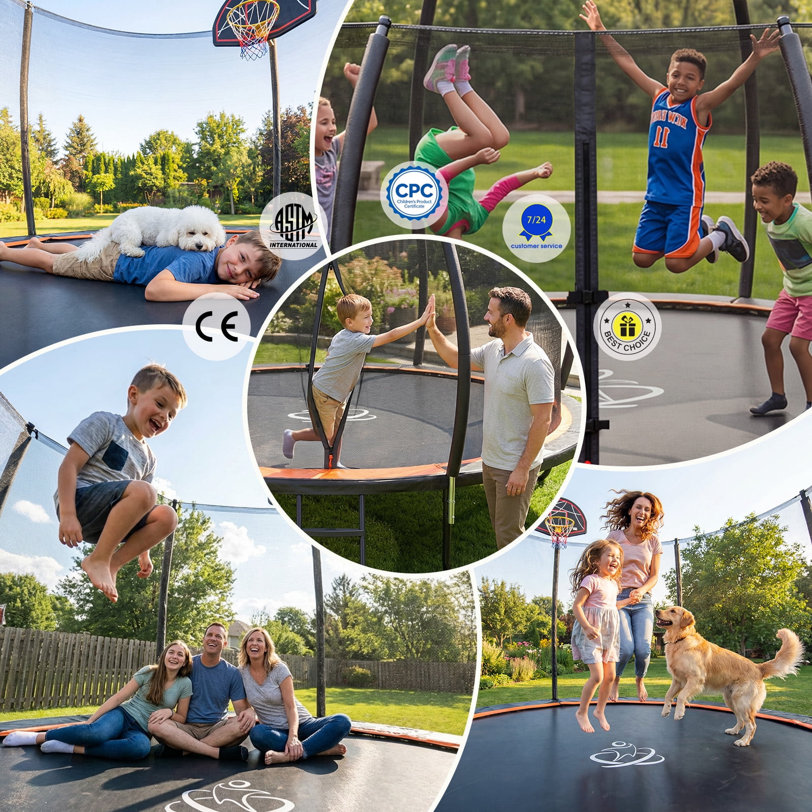 Lumeavetra Outdoor Trampoline for Kids & Adults with Anti-Rust Coating, Safety Enclosure Net, Basketball Hoop, Sprinkler & Ladder, Heavy-Duty Trampolne, Ideal Gift for Boys & Girls Birthday