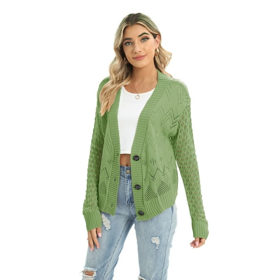 Xmarks Women's Long Sleeve Button Front V Neck Soft Knit Cardigan Sweaters Green S