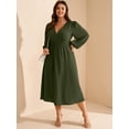 thumbnail image 4 of AURA Women's Plus Size Fall Wedding Guest Dress Wrap V Neck Swiss Dot Lantern Long Sleeve Swing Boho Casual Dresses, 4 of 6