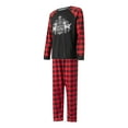 thumbnail image 3 of Family Matching Christmas Pajamas, Elk Letter Print Long-Sleeved O-Neck Tops + Plaid Pattern Trousers, 3 of 10