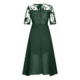 thumbnail image 4 of Bigersell Wedding Guest Dresses for Women Summer Round Neck Elbow-Length Short Sleeve Midi Dress Formal Evening Floral Lace Cocktail Dresses Mesh Waist Pleated A-Line Style B-12 Flowy Dress Green-L XL, 4 of 5