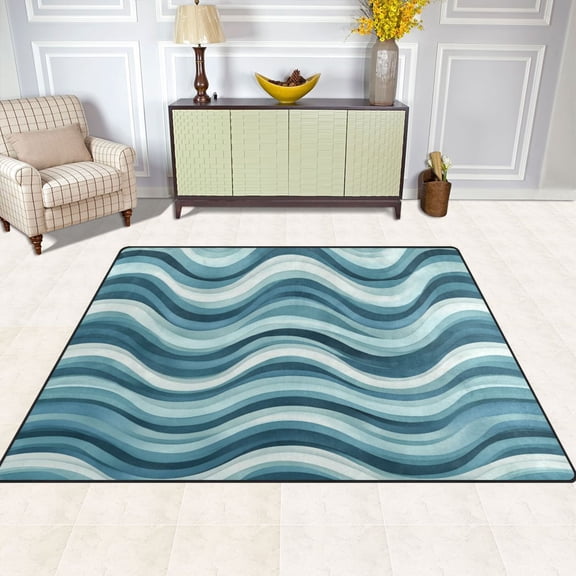 Blue Waves 63''x48'' Plush Memory Foam Bath Mat, Soft, Absorbent, Non Slip, Durable