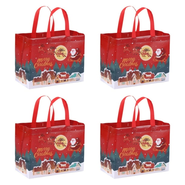 4 bolsas de regalo navideñas para fiestas, multifuncionales, ligeras y con asas. Rojo