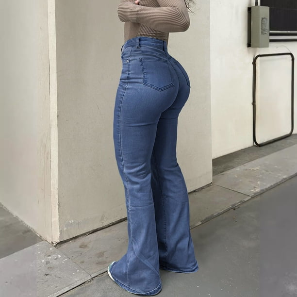TaTaai Women High Waisted Flared Denim Jeans Street Fashion Stretch Slim Fit Denim Pants with Pockets Casual Daily Wear Gift