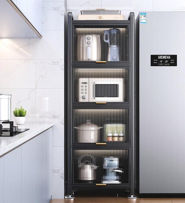 Joybos 5-Tier Narrow Dust-Proof Metal Kitchen Storage Cabinet, Floor-Standing Kitchen Storage Rack, Multi-Layer Microwave & Oven Storage Shelf, Refrigerator Gap Cabinet, Narrow Space Storage Organize