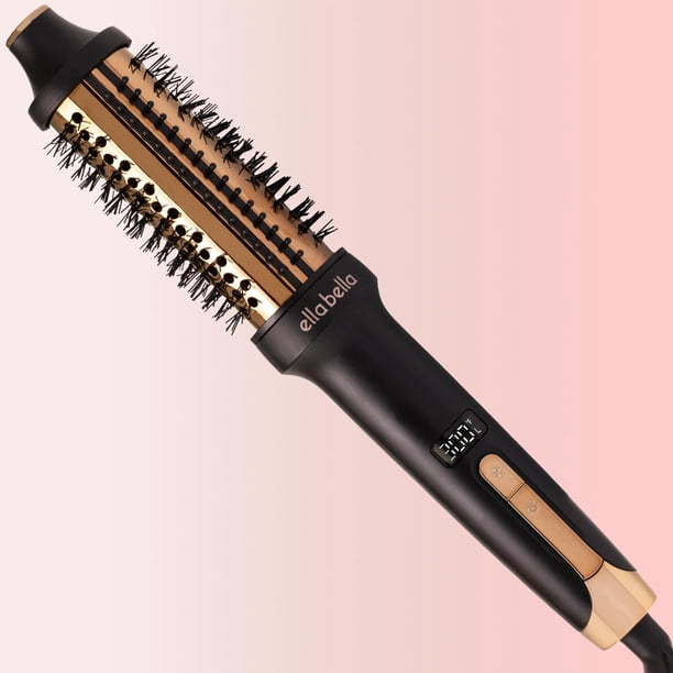 Cepillo térmico redondo con calor ELLA BELLA® • Cepillo térmico para cabello con plasma de iones negativos • Rizador y moldeador voluminizador en 1 • Calentamiento rápido • Voltaje dual para uso inter