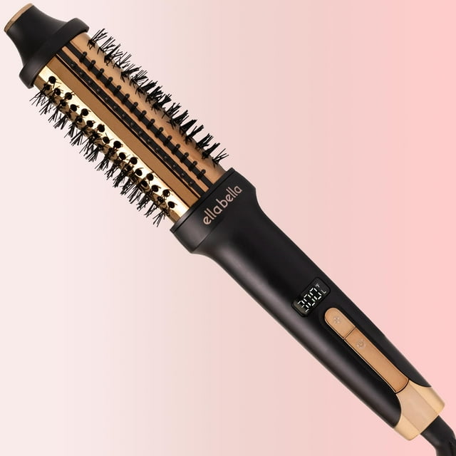 Cepillo térmico redondo con calor ELLA BELLA® • Cepillo térmico para cabello con plasma de iones negativos • Rizador y moldeador voluminizador en 1 • Calentamiento rápido • Voltaje dual para uso inter