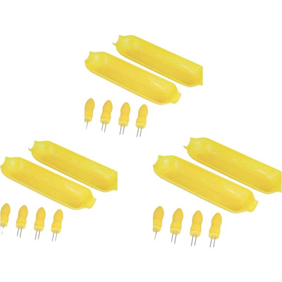 18 Piece Corn Cob Holders and Dish Set - Set of 6 Corn on the Cob Dishes and 12pc. Jumbo Soft grip Corn on the Cob Holders/Skewers