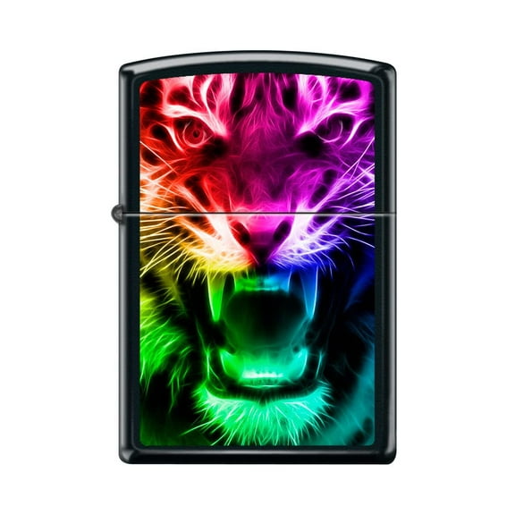 Zippo Lighter-Personalized Custom Message Engraved on Backside Rainbow Tiger Black Matte Windproof Lighter #Z5472