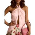 thumbnail image 3 of Argulvti Women’s Satin Halter Tops Summer Fashionable Solid Color Backless Split Hem Going Out Vest, 3 of 7