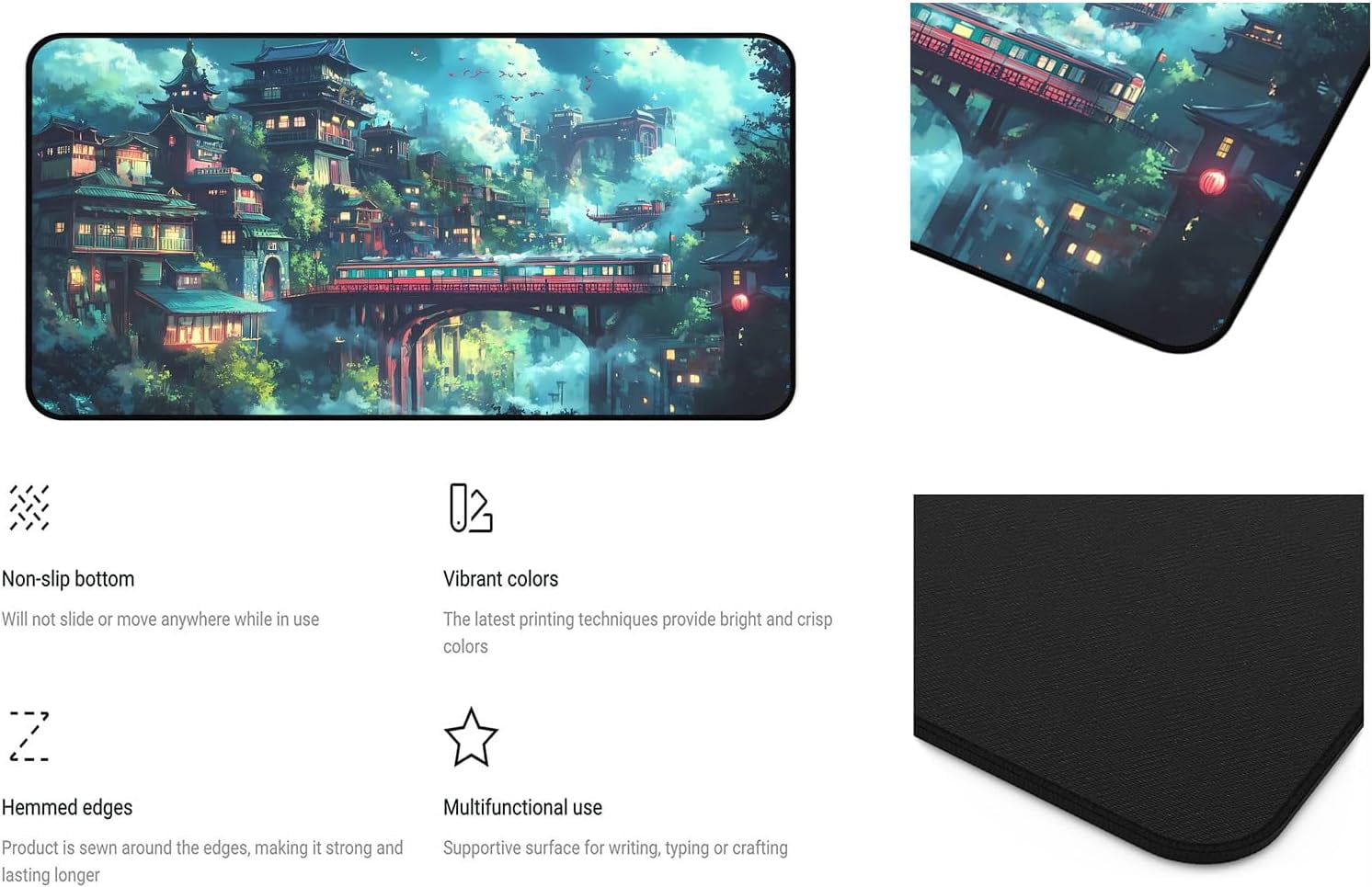 Japanese Anime Desk Mat, Green Forest Mouse Mat XXL, Game Desk Pad, Fantasy Architecture Computer Keyboard Mat, Wireless Mousepad Large,Natural Landscape Home Office Desktop Decor 31.5"X15.7"
