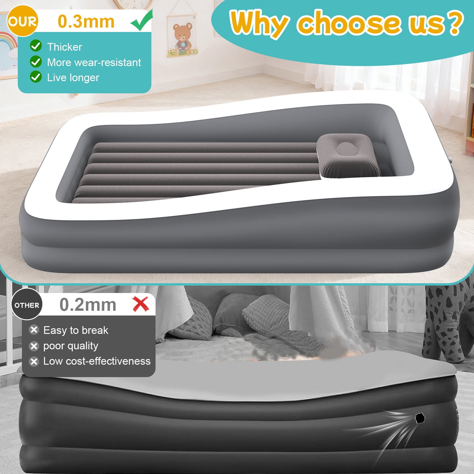 Small 2-in-1 Inflatable Travel Bed with Tent, Portable Compact Air Mattress with Safety Sides for Outdoor, 67 inch, 1 Set