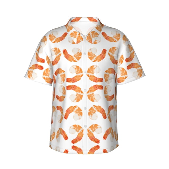 Shrimp Hawaiian Shirts For Men, Summer Short-Sleeve Relaxed-Fit Button-Down Shirts Small