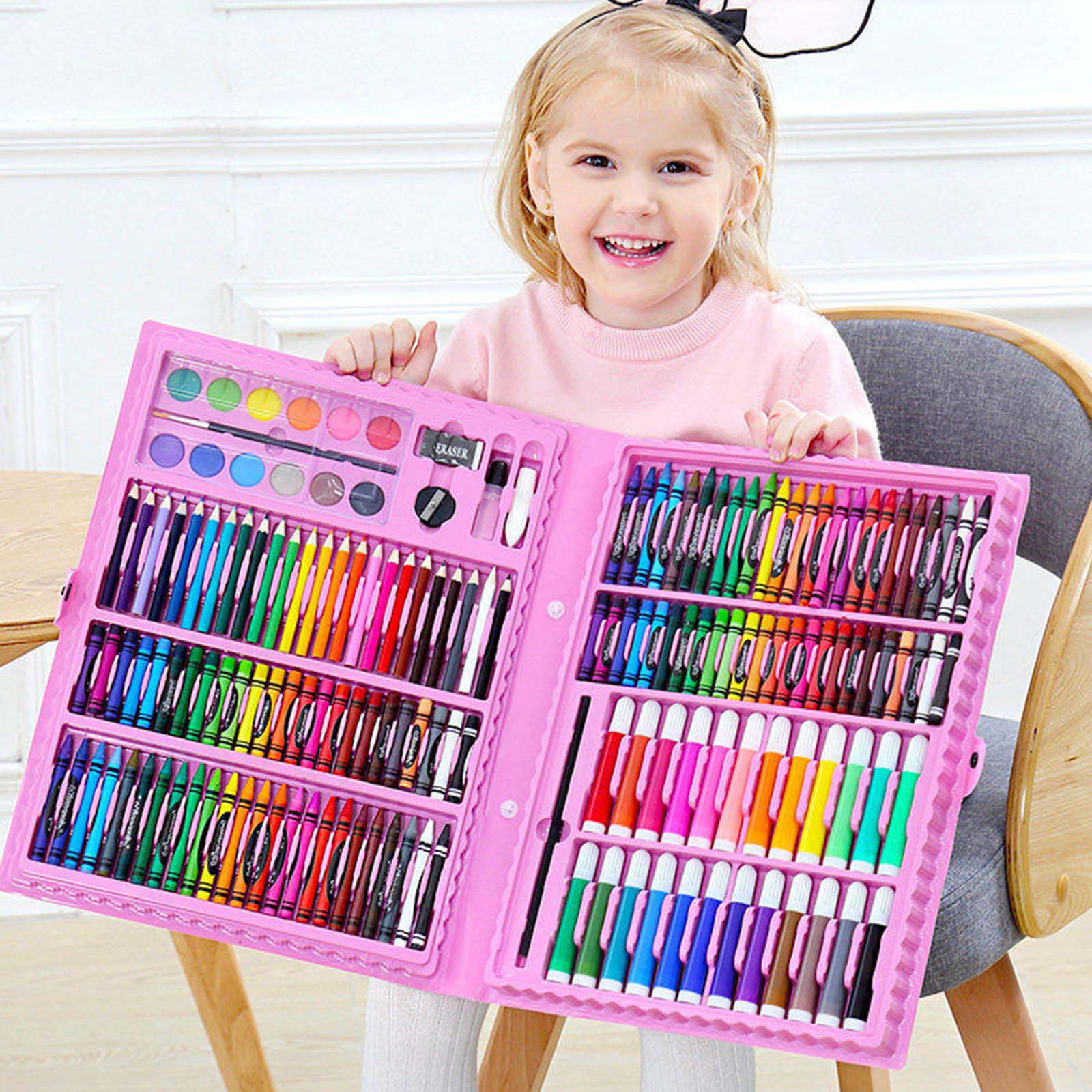 Pink 150 Piece Art Set For Kids Watercolor Brush Board Color Pen Painting Kit Children Drawing