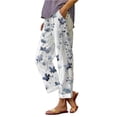 thumbnail image 2 of Beach Pants for Women 2026 Spring Summer Relaxed Fit Elastic Waist Straight Leg Cotton Linen Cropped Pants with Pockets, 2 of 5