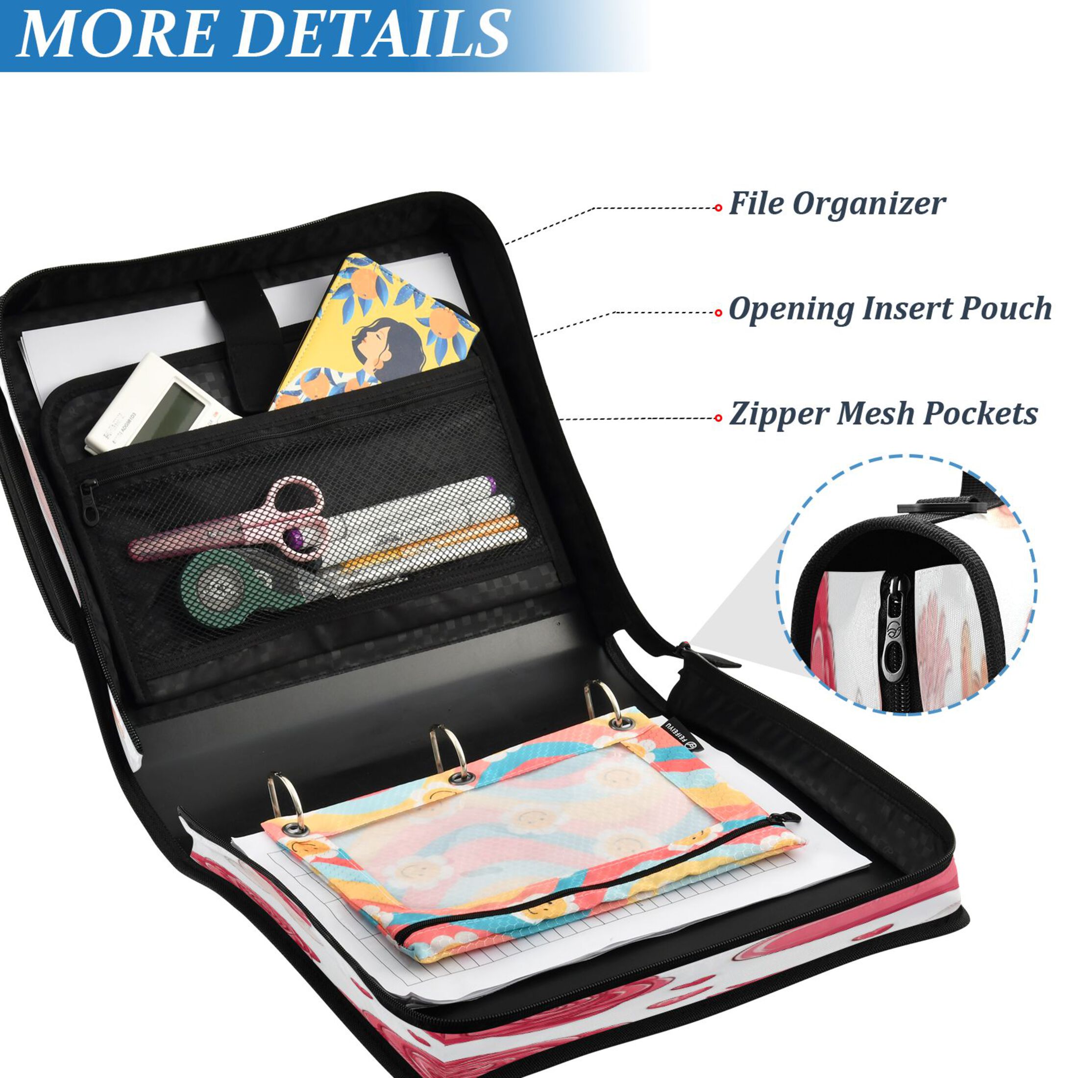YAZAOO Zipper Binder trapper keeper Documents Organized Design Whimsical Romance Printed