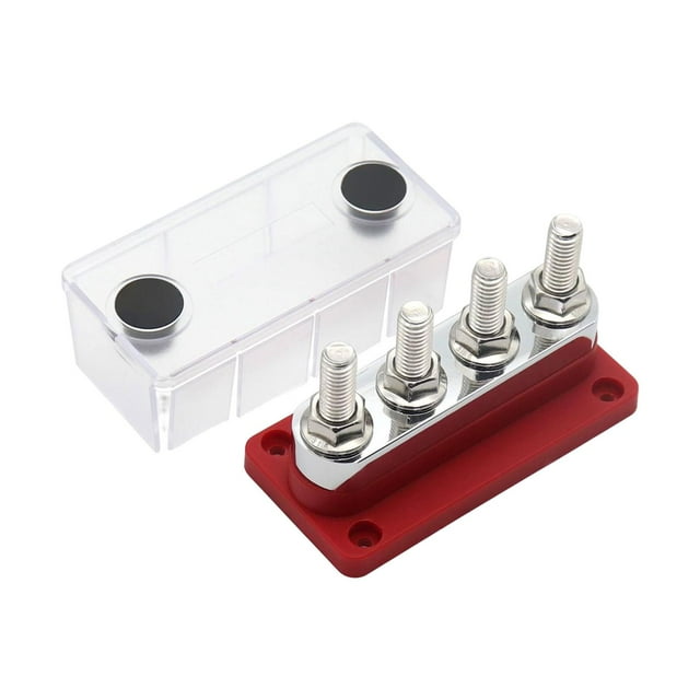 jinwen Barre de Bus 600A Bloc de Distribution d'Alimentation 4x Vis de Terminal 3/8 Pouces Robuste avec Rouge