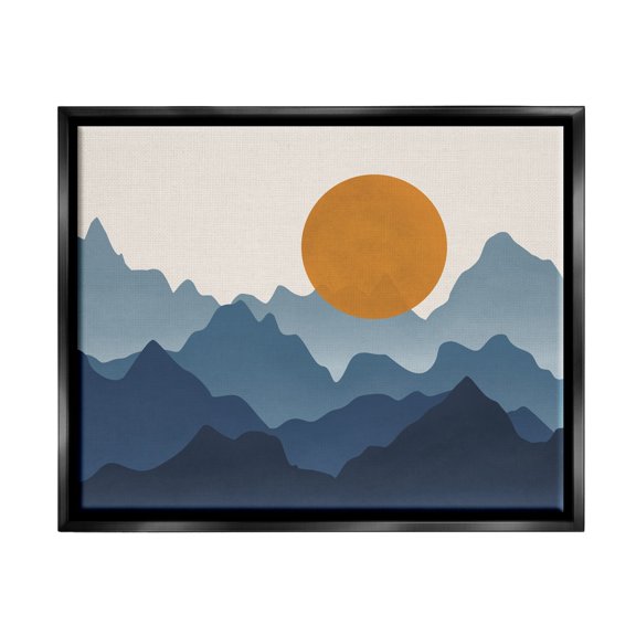 Stupell Industries Rising Sun Jagged Layered Mountain Range Peaks Graphic Art Jet Black Floating Framed Canvas Print Wall Art, Design by JJ Design House LLC