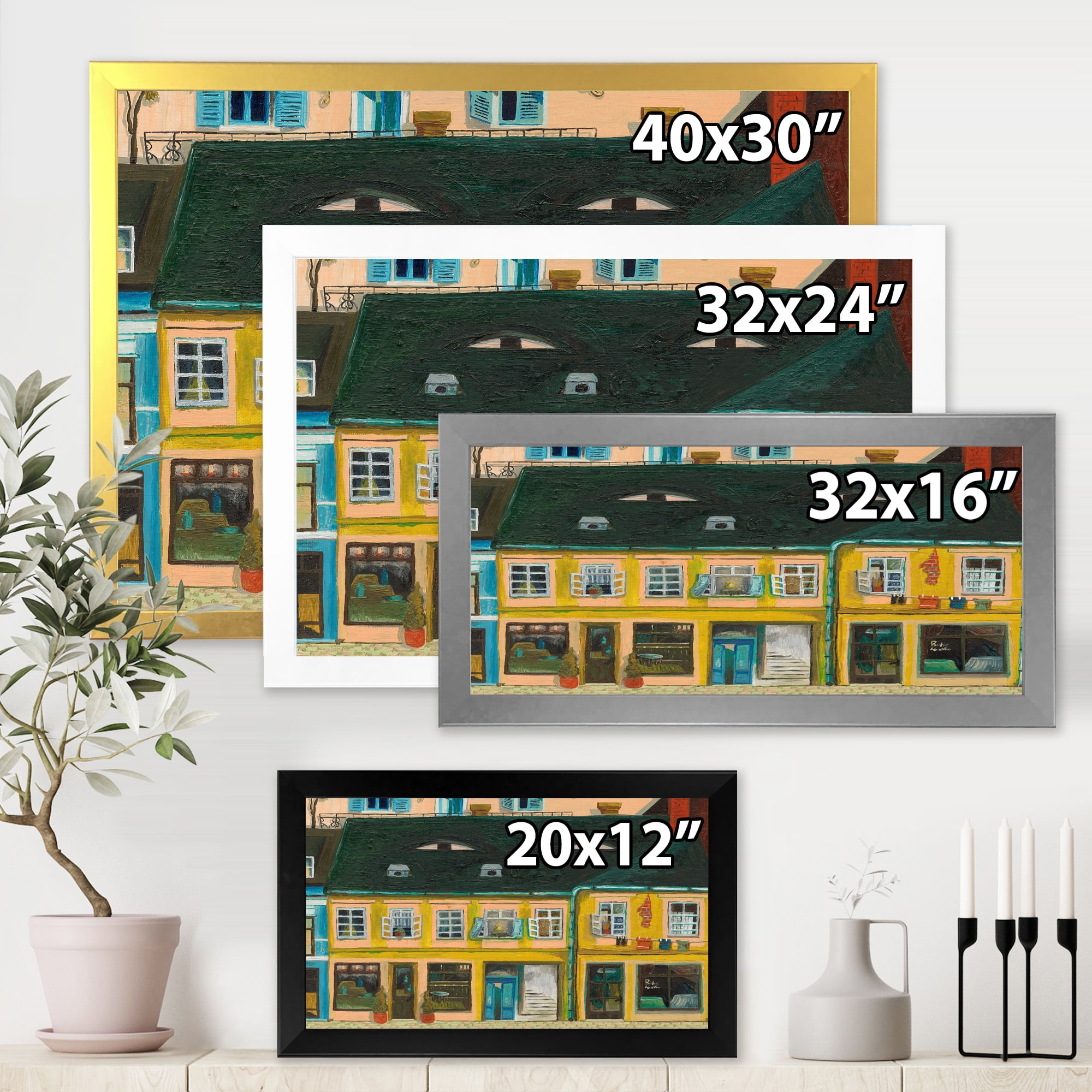 Designart 'Abstract Yellow Facade of Houses In Street In Paris' French Country Framed Art Print