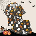 thumbnail image 4 of oqasdz Halloween Pajamas Women Ghost Pumpkin Printed Lapel Button Short Sleeve Shirts and Shorts Soft Nightwear Sleepwear, L, 4 of 7