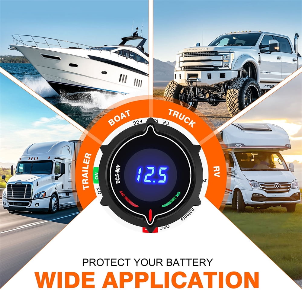 Zyutaosan Battery Disconnect Switch with Voltmeter, DC 5-80V On Off Kill Switch RV Marine