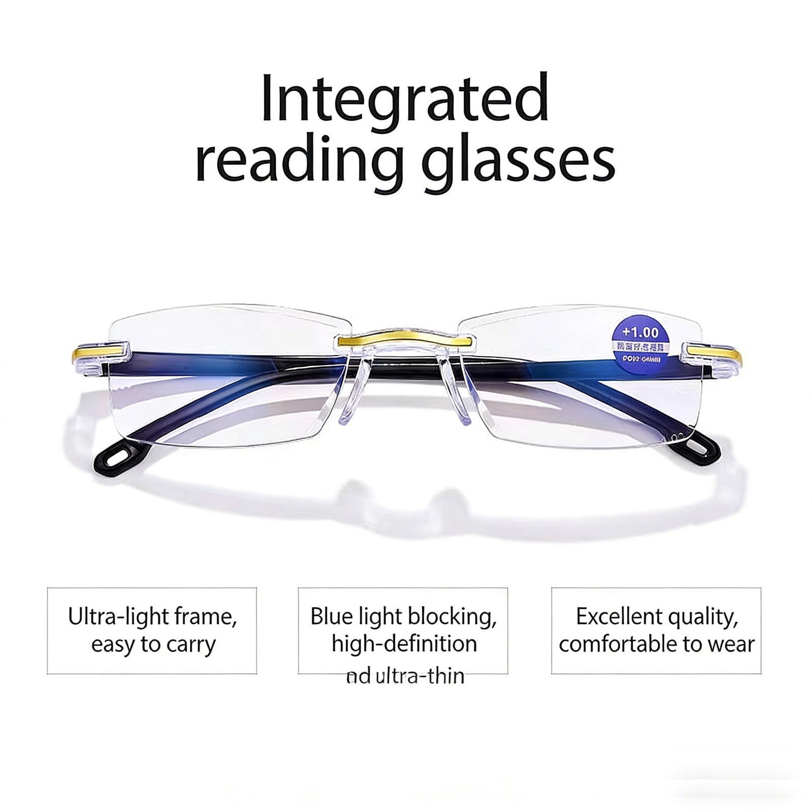 Tarmeek Diamond Rimless Reading Glasses Blue Light Blockin Advanced Smart Portable Diamond Rimless Reading Glasses Great for Spring and Daily Life Gift for Women