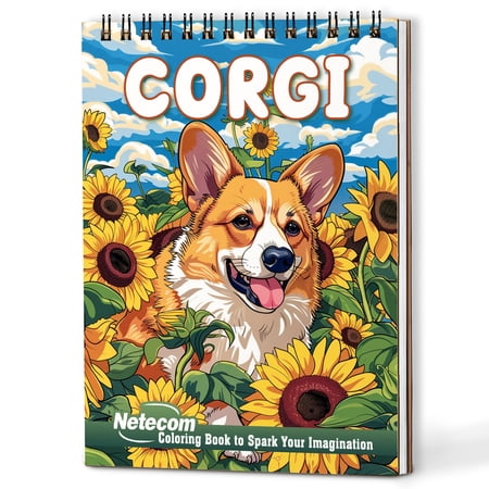 Netecom Corgi Coloring Book Spiral Bound for Adults Wooden Cover 30 Cute Coloring Pages of Adorable Dogs for Stress Relief and Relaxation