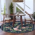 thumbnail image 3 of Navy Blue Flowers Round Area Rug 8Ft Washable Large Circle Rugs for Living Room Dorm, Spring Floral Elegant Pastoral Botanical Non-Slip Carpet Floor Mats Indoor Outdoor Carpet Runner Home Decor, 3 of 8