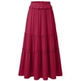 thumbnail image 2 of Womens Casual Mid-Length Skirt Elastic Waisted Maxi Skirts Solid Color Stretchy Maxi Skirt Elegant A-Line Midi Skirts Daily Midi Skirt with Pockets Red XXL, 2 of 3