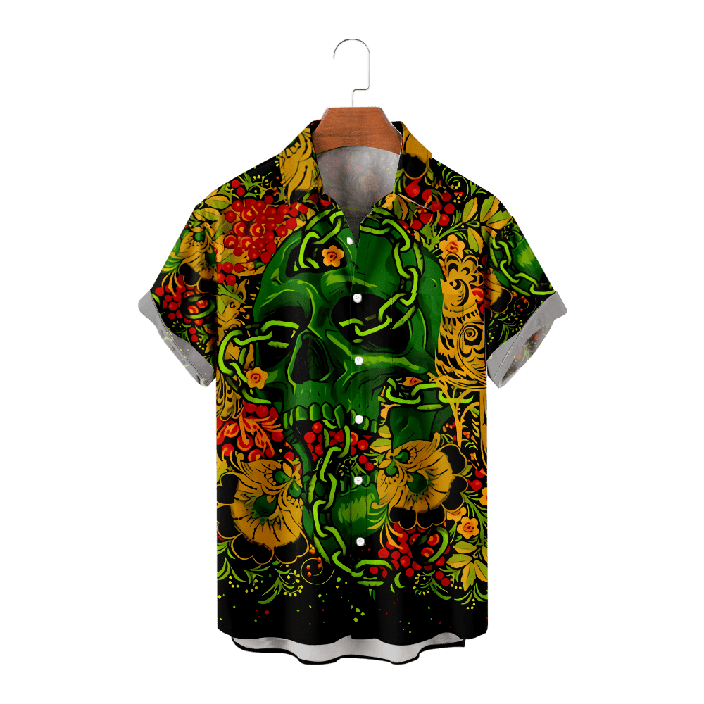 Men's Hawaiian Shirt Dress Shirt Short Sleeve Beach Aloha Casual Holiday Shirt Casual Skull