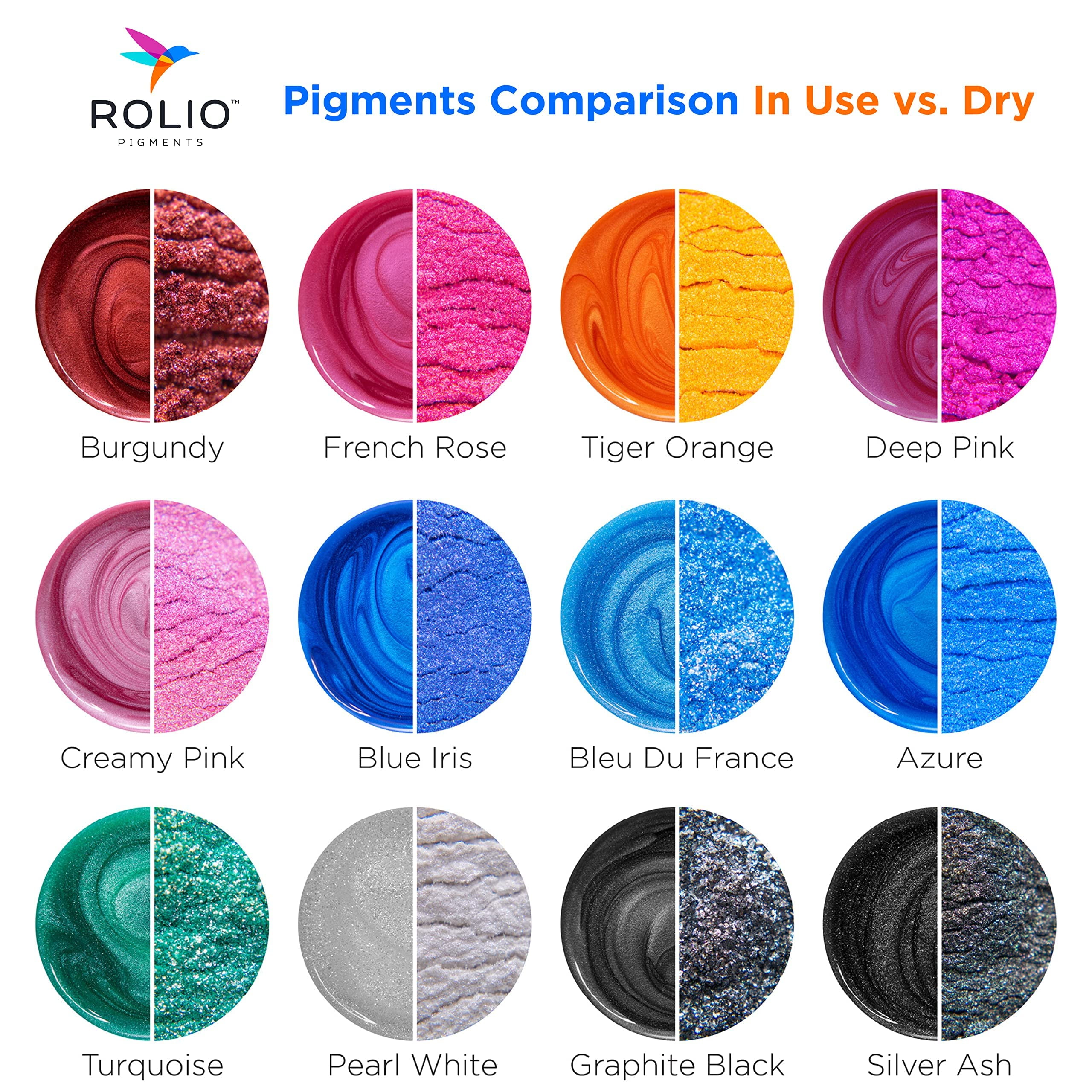Rolio Premium Mica Powder Pearlescent Color Pigment - Art Set for Epoxy Resin - for Soap Making, Nail Polish, Lip Gloss, Eye Shadow, Slime & Candle Jars - 10g, 24 Jars - (Original Set)