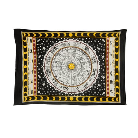 White Black Zodiac Horoscope Indian Astrology Tapestry By Tribe Azure Hippie Yoga Boho Bohemian Wall Art Canvas Decor Decorative Display Throw Bedroom Living Room Dorm Collage