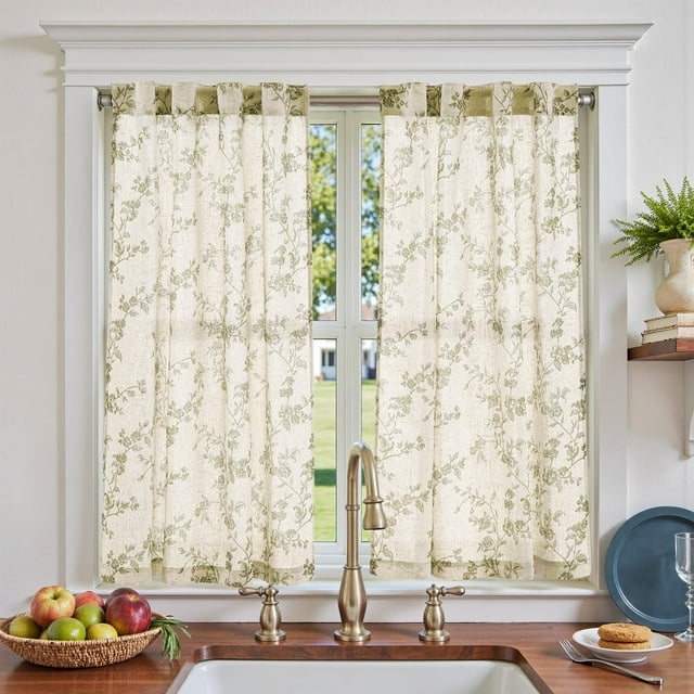 Cortinas de cocina Jinchan con estampado floral de lino, 45 cm, diseño navideño