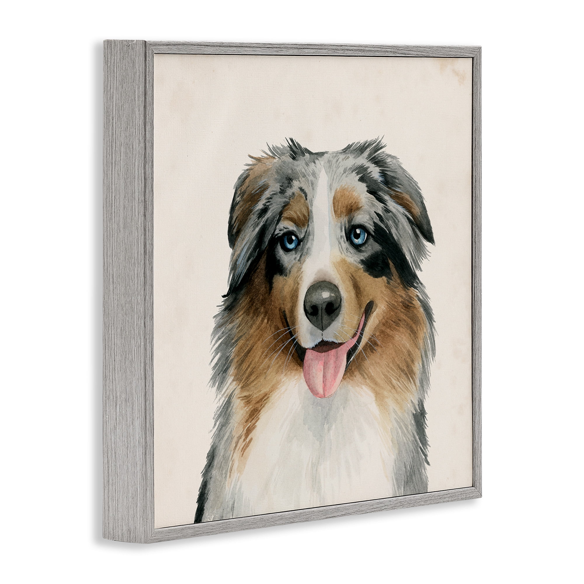 Stupell Industries Charming Australian Shepard Dog Animals & Insects Painting Gray Framed Art Print Wall Art, 17 x 17