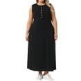 thumbnail image 2 of Agnes Orinda Women's Plus Size Dresses Summer Sleeveless Crew Neck Buttons Decor Casual A Line Maxi Tank Dress with Pockets 2025 3X Black, 2 of 6