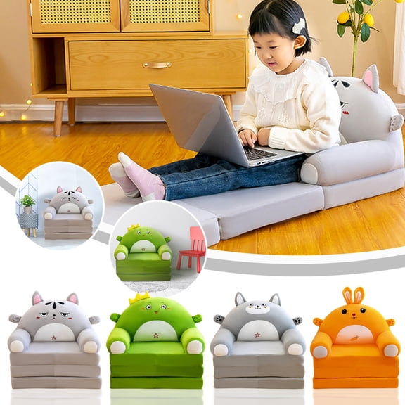 Kids Plush Chair, Plush Dinosaur, Foldable Chair, 24X18 In, Green Sofa, Soft Chair, ChairforToddler, Foldable Kids Sofa, 1 Pc