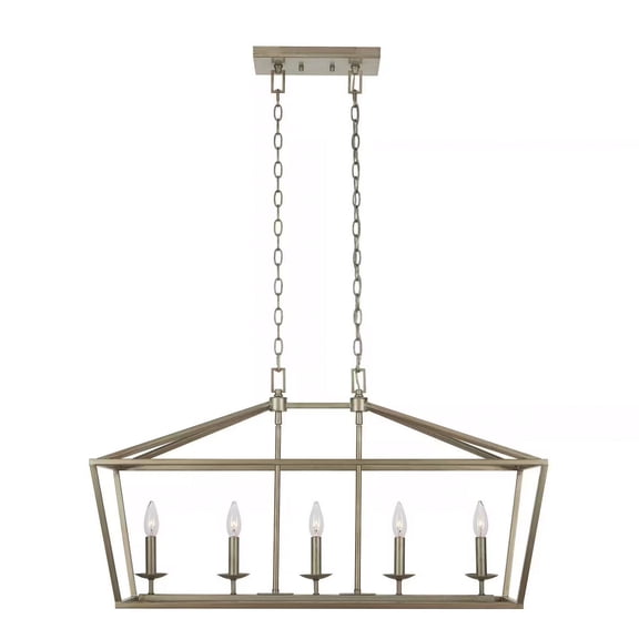Ceybo 36" 5 Light Farmhouse Linear Chandelier in Antique Silver Leaf Finish Cage Pendant Light for Dining Room or Kitchen Island
