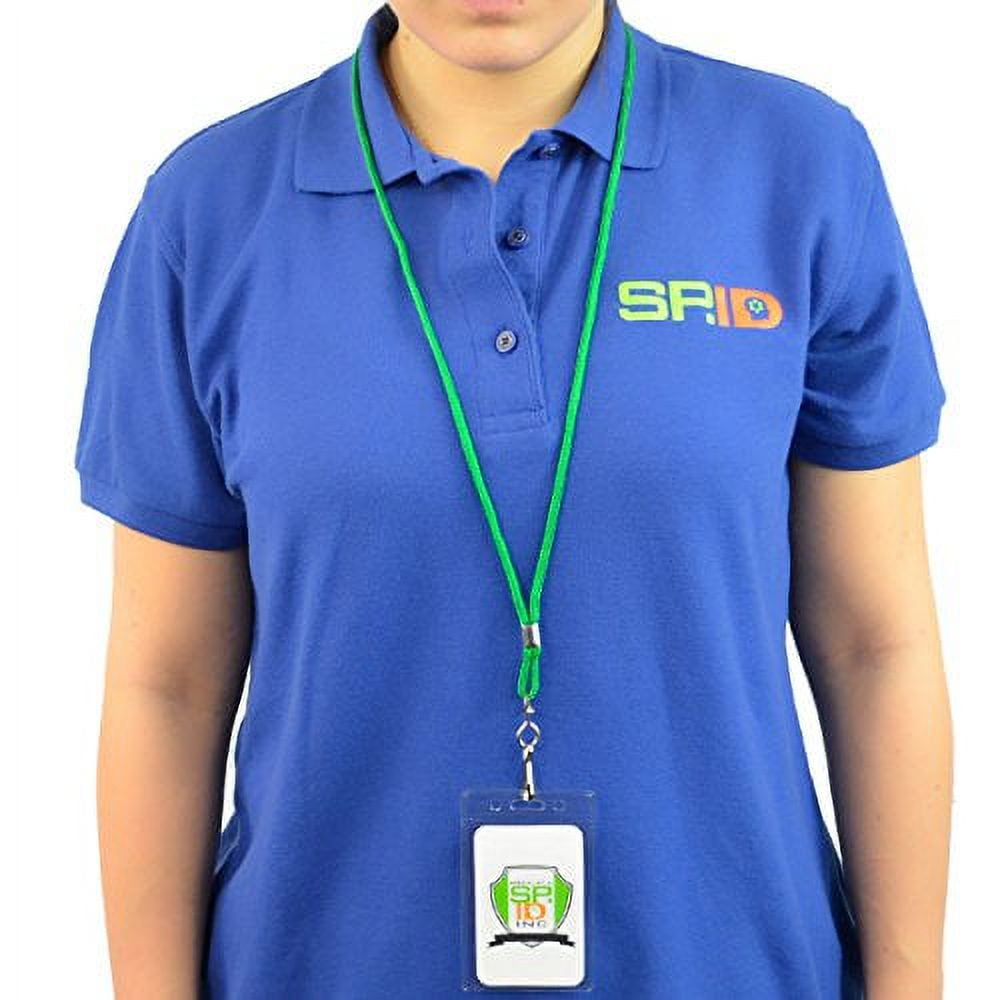 25 Pack Vertical ID Name Badge Holders with Lanyards (Business Card Size) by Specialist ID (Green)