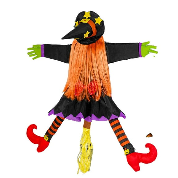 Dream House Crashing Witch Into Tree with Broom Climbing Witch Halloween Decoration