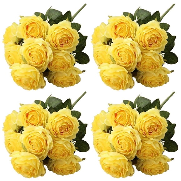 Rosas artificiales Jasion, 4 paquetes de 10 cabezas, amarillas