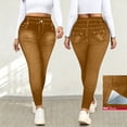 thumbnail image 2 of Miluxas Women's High Waisted Skinny Jeans Stretchy Imitation Denim Pants with Pockets Slim Fit Brown, 2 of 9
