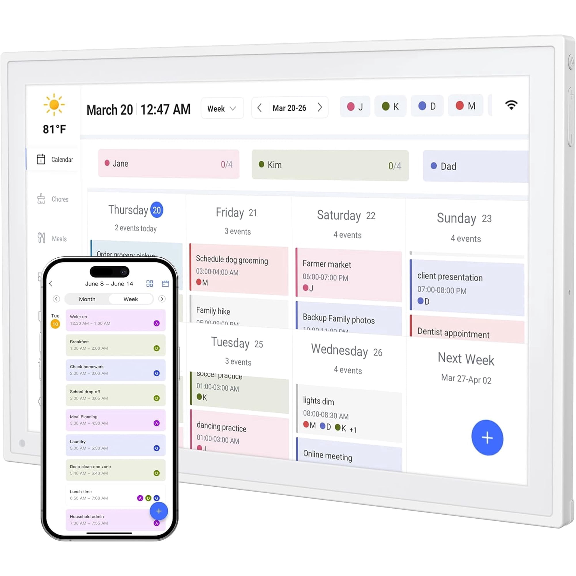 Memwake Digital Alarm Clock, Calendar Alarm Clock, 10.1-inch Smart Wi-Fi Electronic Calendar, Desktop Clock,Family Schedule and To-do Reminders