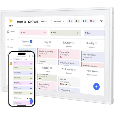 Memwake Digital Alarm Clock, Calendar Alarm Clock, 10.1-inch Smart Wi-Fi Electronic Calendar, Desktop Clock,Family Schedule and To-do Reminders
