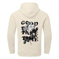 thumbnail image 5 of Men's Outdoor Casual Hooded Drawstring Sweatshirt, GOOD THINGS TAKE TIME Graphic Print Pullover for Hiking, Streetwear,Beige,L, 5 of 7