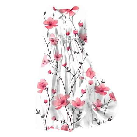 Blphud Casual Dress for Women Maxi Dress Women Dresses Lace Up Waist Defined Shirt Midi Dress Summer Half Sleeve Trendy A Line Dresses for Women Summer Casual Dresses Pink M
