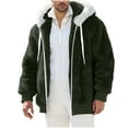 thumbnail image 2 of Mwjwdo Mens Fuzzy Sherpa Jacket Fleece Long Sleeve Full-Zip Drawstring Hooded Shirt Casual Warm Winter Jacket Coats Outdoor Fashion Army Green XXXL, 2 of 7