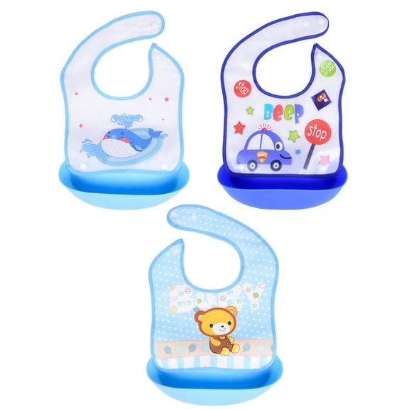 Baby Bibs with Soft Plastic Food Catcher - Drool and Feeding Bib